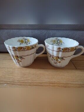 Copeland Spode White and Yellow Teacup Set - 2pc